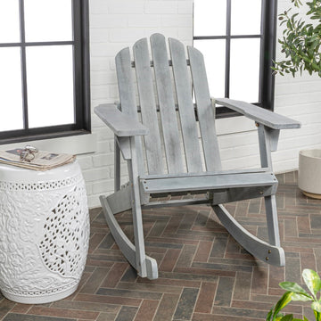 Kiawah Outdoor Patio Classic Acacia Wood Adirondack Rocking Chair - JONATHAN Y